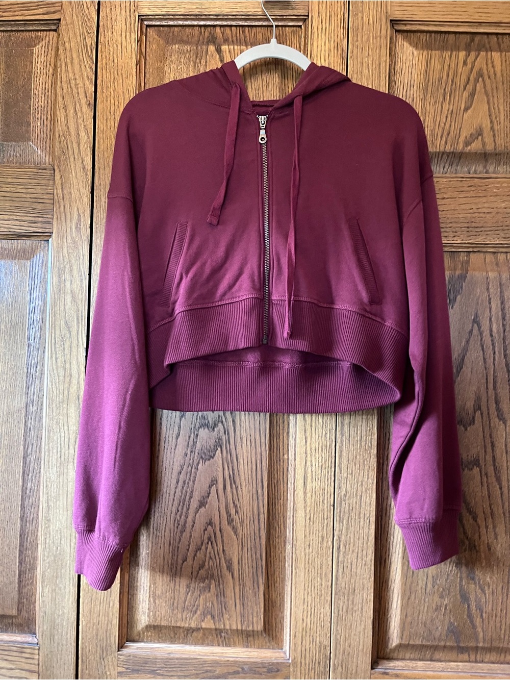 Aeropostale Cropped Zip-Up Hoodie - Burgundy